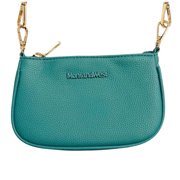 Montana West Mini Y2K Style Teal Blue Green Vegan Leather Shoulder Bag - Picture 2 of 5